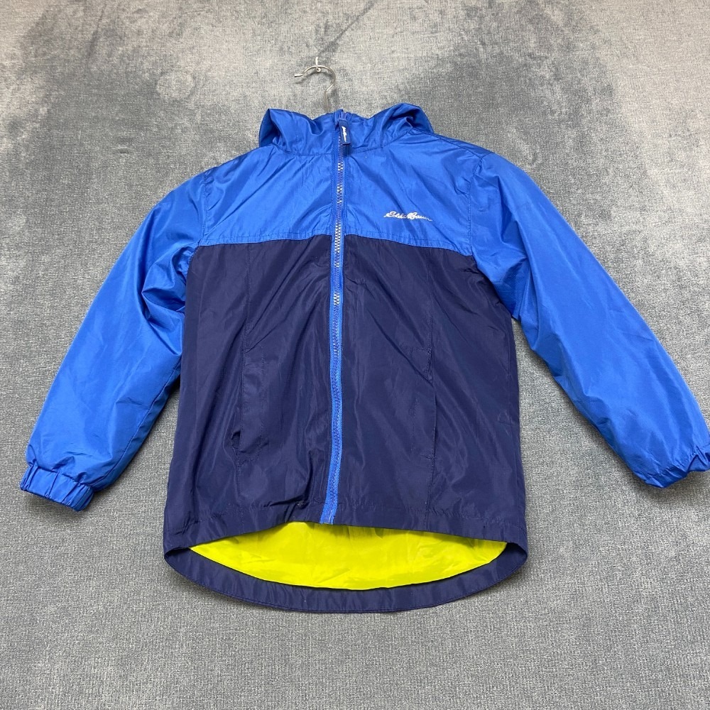Eddie Bauer Lone Peak Jacket Kids XS (5/6) Blue Full Zip Hooded High Low Hem